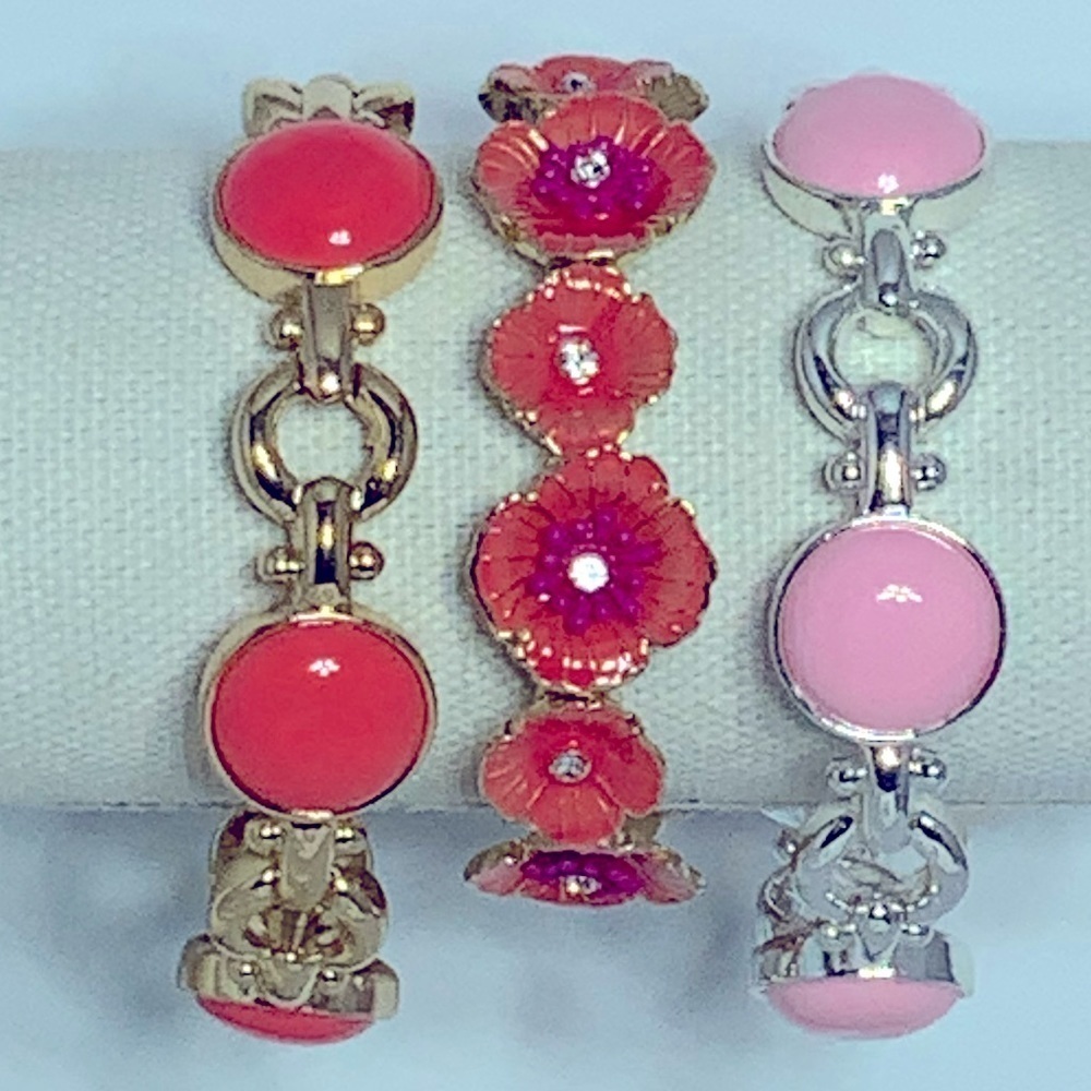 Vintage Enamel Bracelets] Set Comfort Stretch Coral Pink Set of Three Pieces